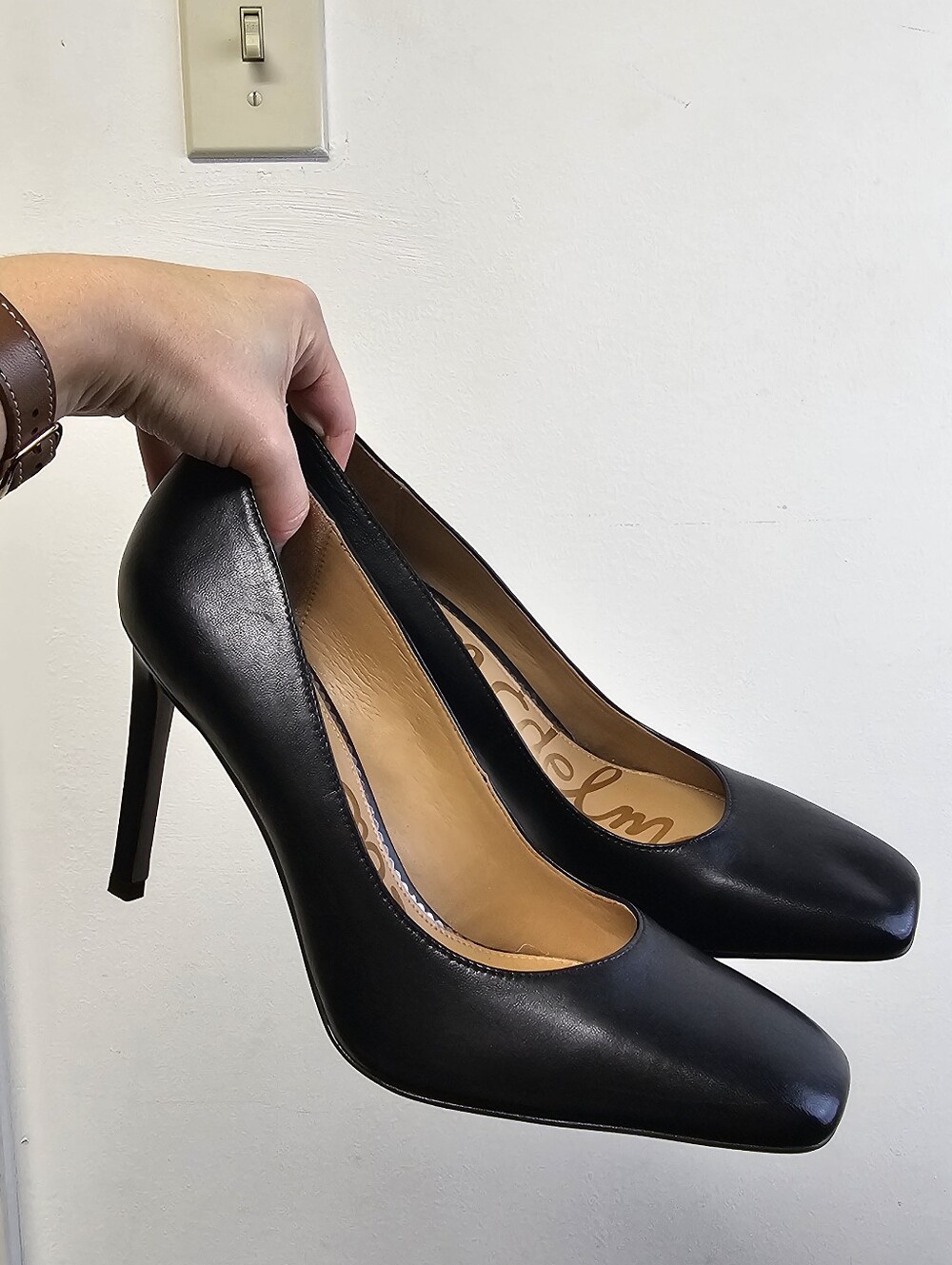 Sam Edelman Beth Square Toe Pumps - Black Leather - Size 8.5 (NWOB)
